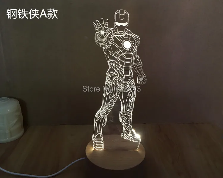 Бесплатная доставка 1 шт 3D аккумуляторная Мстители Железный человек модель Свет в Ночь USB 3D светодиодные лампы настроение для