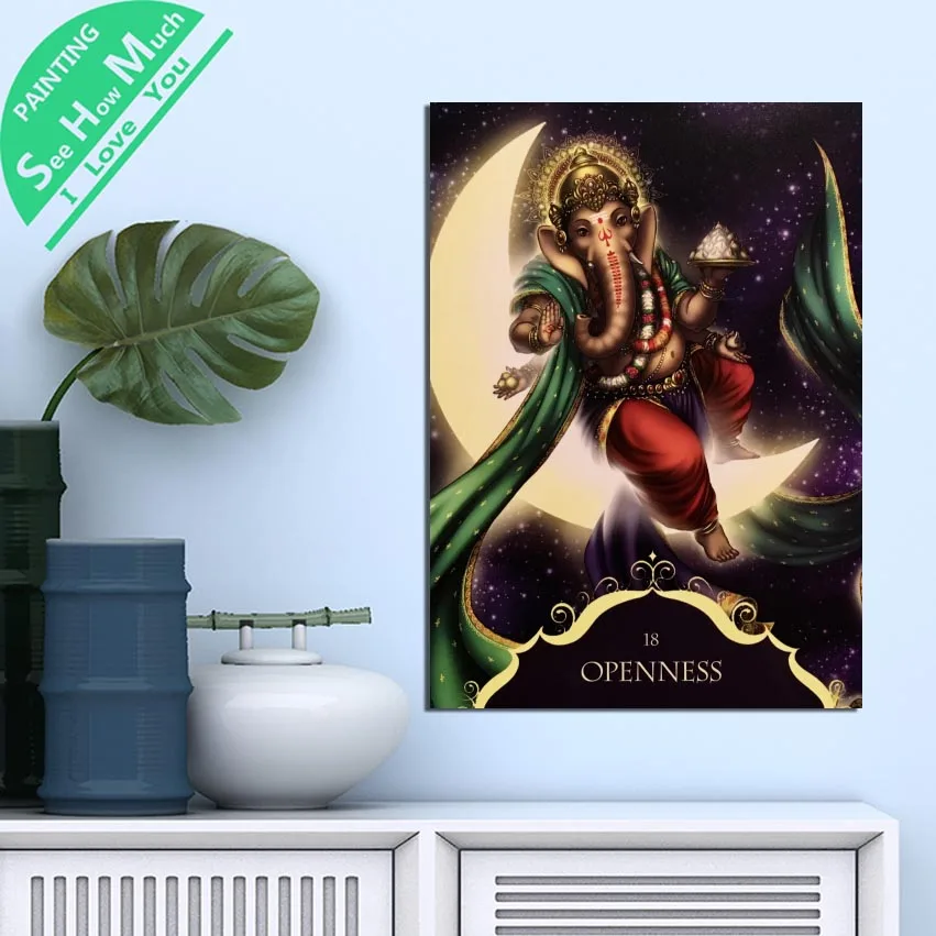 

1 Piece Above the moon Ganesh HD Printed Canvas Wall Art Posters and Prints Poster Painting Framed Artwork Room Decoration