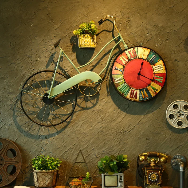 Retro bicicleta creativa colgante Reloj de pared decoración de sala de estar colgante reloj Vintage adornos personalidad decoración del hogar Accesorios Retro bicicleta creativa colgante Reloj de pared decoración de sala de estar colgante reloj Vintage adornos personalidad decoración del hogar Accesorios