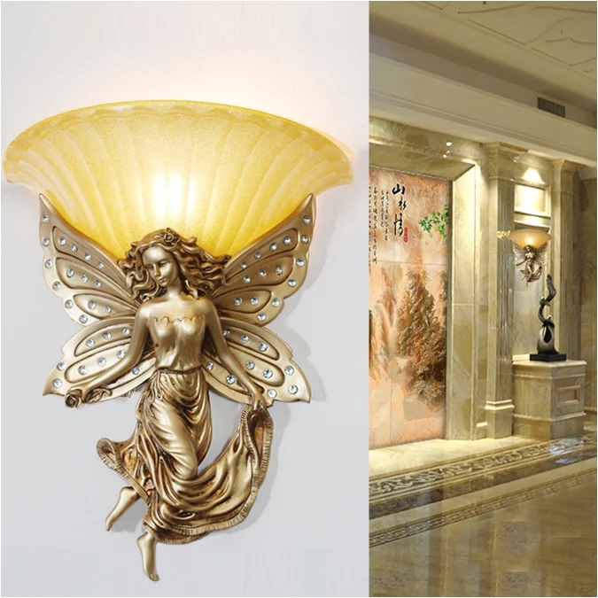 

Continental Southeast Asia living room bedroom bedside modern minimalist resin angel background crystal wall lamp LO7275