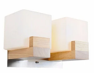 

Two head Modern Simple Style Square Milk Color Lamp shde Wood Wall Lights