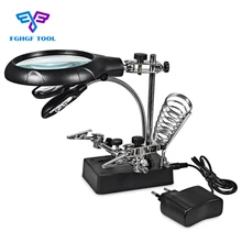 FGHGF Magnifier Desktop Loupe Microscope Magnifying Glass With LED Light Desk Third Hand Soldering Arm Gafas Holder