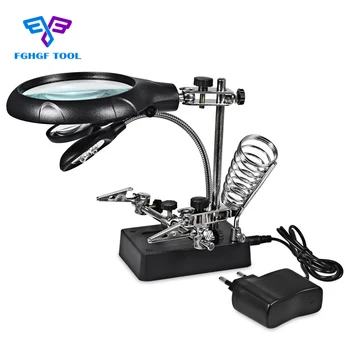 

FGHGF Magnifier Desktop Loupe Microscope Magnifying Glass With LED Light Desk Third Hand Soldering Arm Gafas Holder