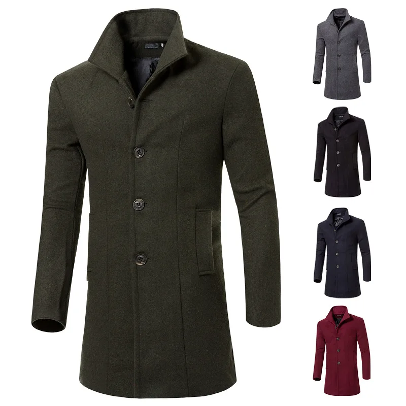 2018 New Men's Wool Coat Slim Fit Men Long Coats And Jackets Solid