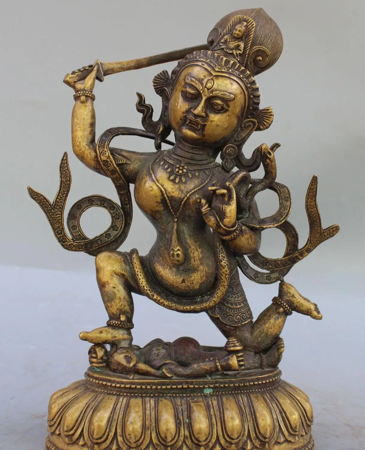 

13"Chinese Tibet Buddhism Excellent Pure Bronze Manjushri Wenshu Goddess Statue
