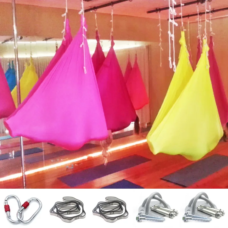 

New 4*2.8M yoga hammock set anti gravity yoga swing aerial inversion Ceiling mount Full Set 20 Colors Air Yoga Hammock