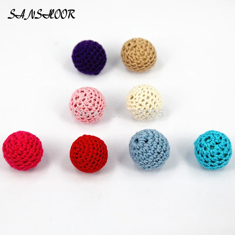 SANSHOOR неоновые разноцветные вязаные акриловые Резиновые Круглые шарики для ручной работы Diy Nacklace 100 шт./лот MXQ-001AH