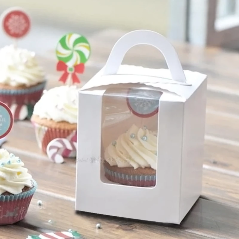 Free shipping 20 pcs cupcake kraft paper opened window hand cups cake box marvin box egg tart