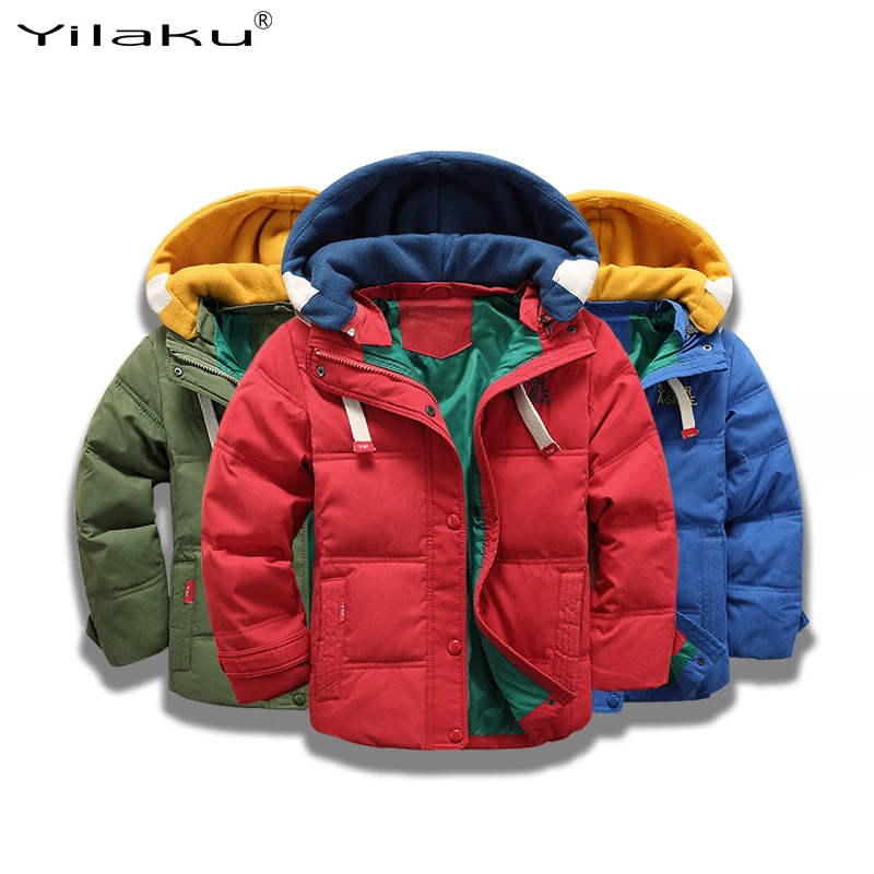 

Yilaku boys coat winter jackets girls long sleeve snowsuit winter coat for kids Hat Removable boys down Coats Solid blue CG393