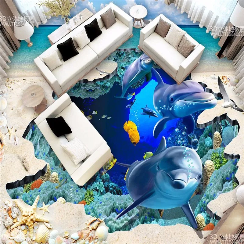 Beibehang пользовательские Дельфин морской Кит Самоклеящиеся 3D Пол обои спальня 3D водонепроницаемый обои украшение дома
