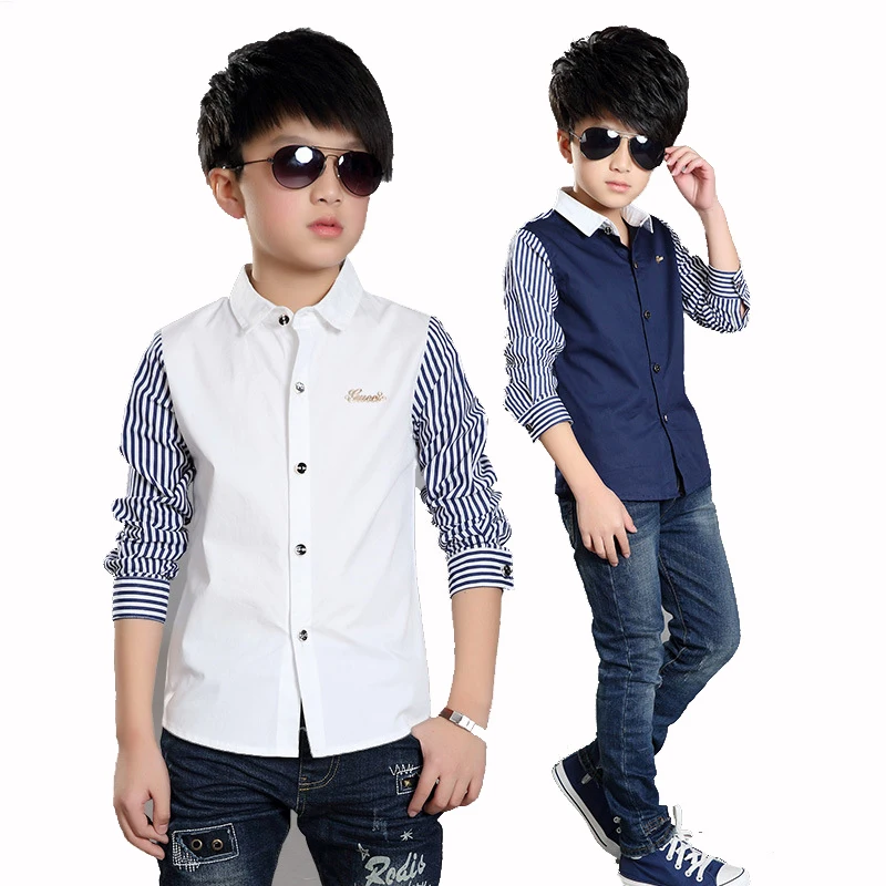 Online shirts for boys Boys' dress shirts are a great option for a fancier look. Whether combined with boys' school uniform clothes or paired with dark jeans, his collared shirt creates a more polished appearance. Give your young man a look he'll love with boys' shirts from Sears.