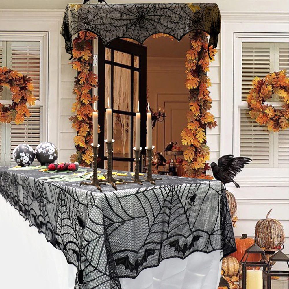 

Halloween tablecolth Lace Black Spider Web Halloween Decoration For Home Halloween Party Decoration Rectangle Tablecloth 48"x96"
