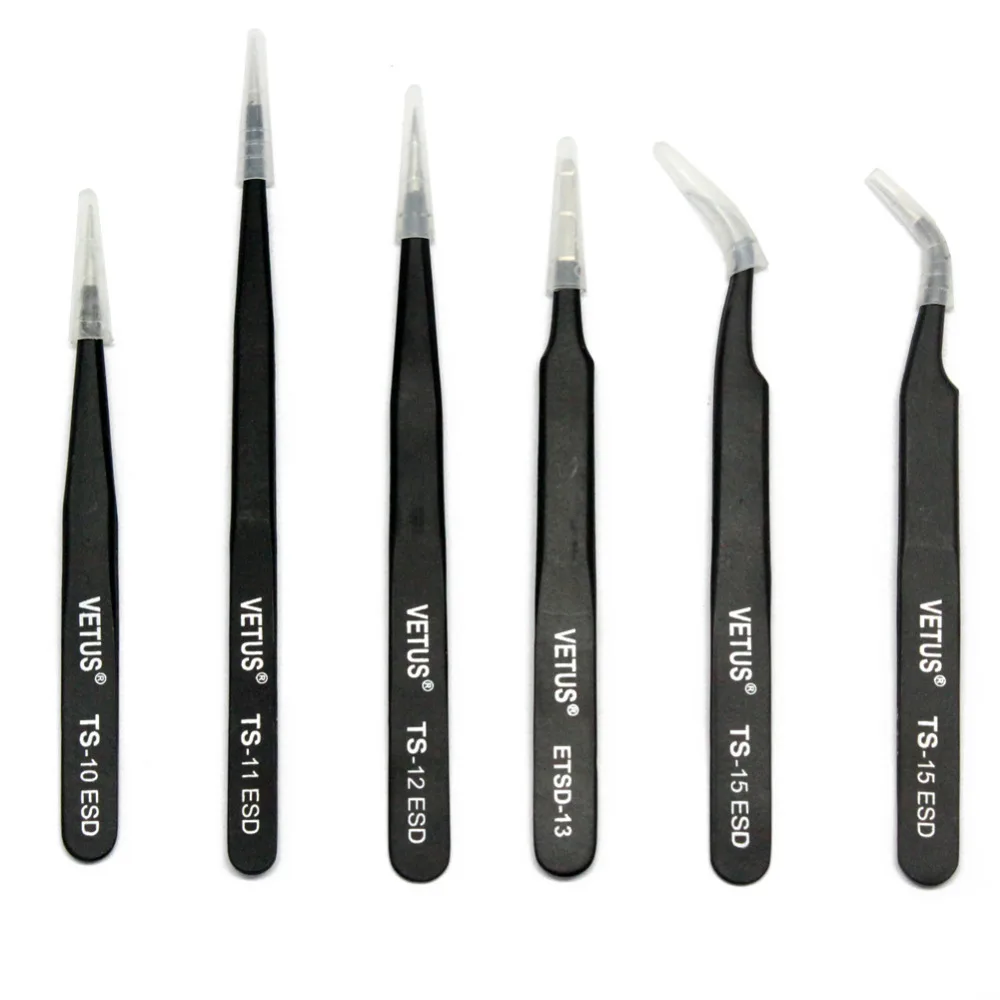 

aidetek High quality Fine Super 6pcs Anti-static Anti-Magnetic Non-corrosive Anti-acid Steel Tweezers TS-DES