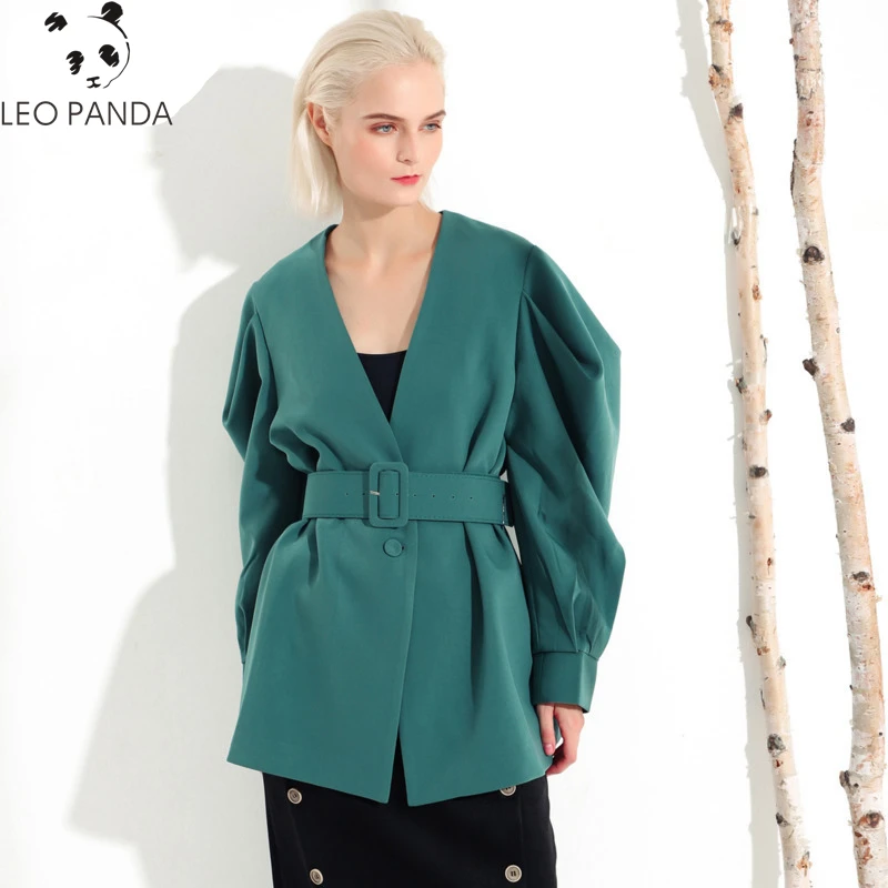 

New Spring Fashion Women Clothes V-neck Court Styles 2019 Lantern Sleeves Waist Jacket Wide Belts Female Coats