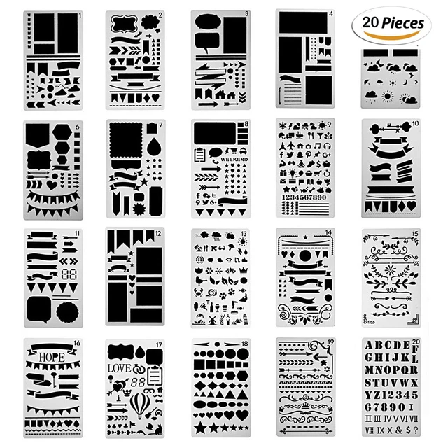 20 12 Pcs Bullet Journal Stencil Set Cutting Dies DIY Drawing