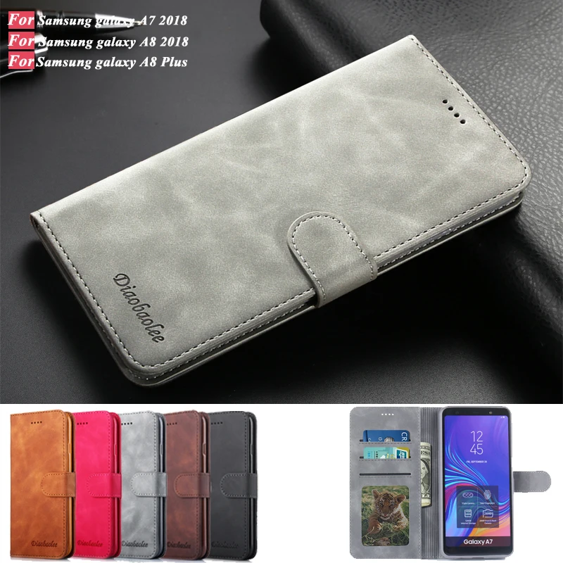 

Flip Book Case For Samsung galaxy A7 2018 Luxury Leather Wallet Phone Cover For Samsung galaxy A8 2018 Case Samsung A8 Plus Capa