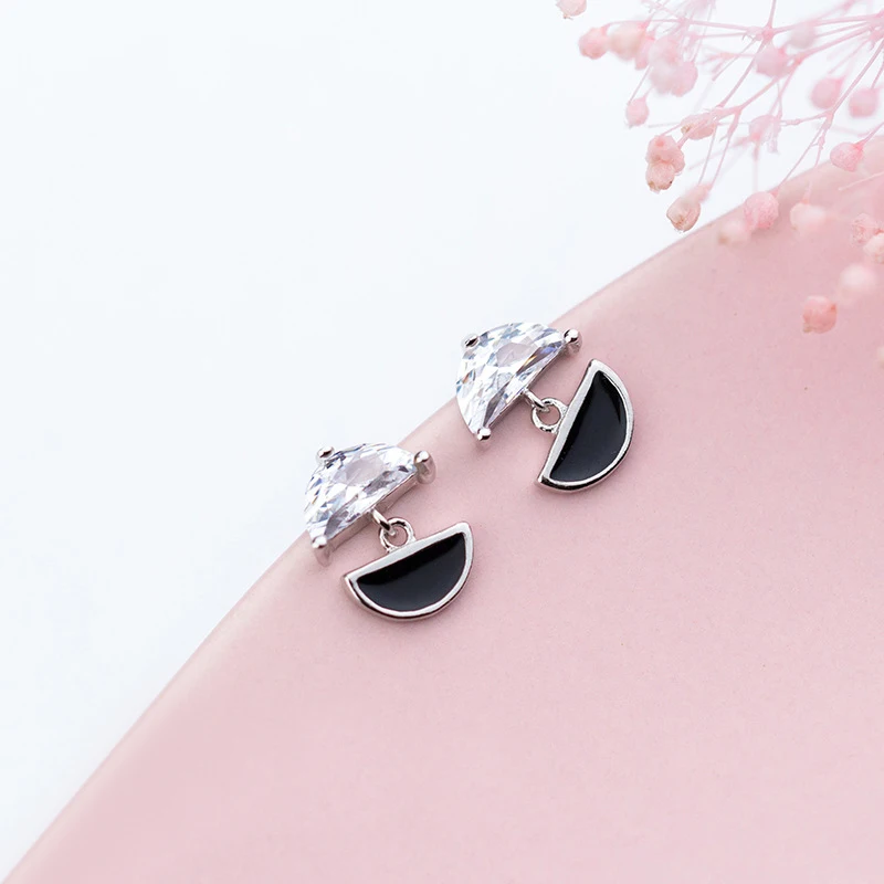 

MloveAcc Geometry Semicircle Clear CZ Stud Earrings Trendy Personality Women Sterling Silver Earrings