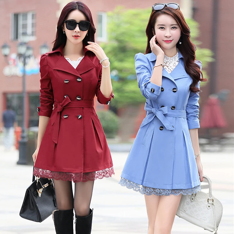 

Free shipping 2017 Women's Spring and Autumn coat big yards women long coat Ms. Slim temperament windbreaker jacket