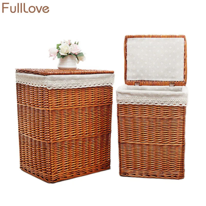 Плетеная корзина для хранения FullLove 38*28*46 см коричневая квадратная белья с крышкой