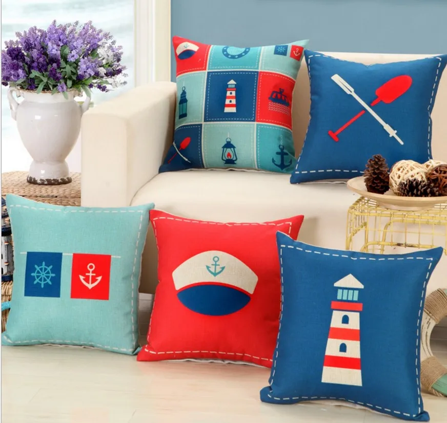 

New Arrival Sailor anchor light house Pillow Cushion Cover Home Decor Printed 45x45cm Linen Square Home Decor Pillowcase B286