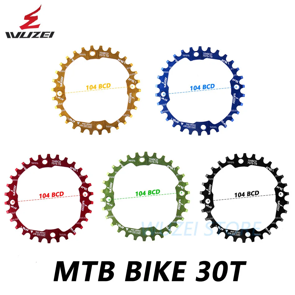WUZEI велосипедная Звездочка 30 T 104BCD велосипедная круглая узкая широкая Сверхлегкая 7075-T6 MTB велосипедная передняя звезда круг шатунная пластина