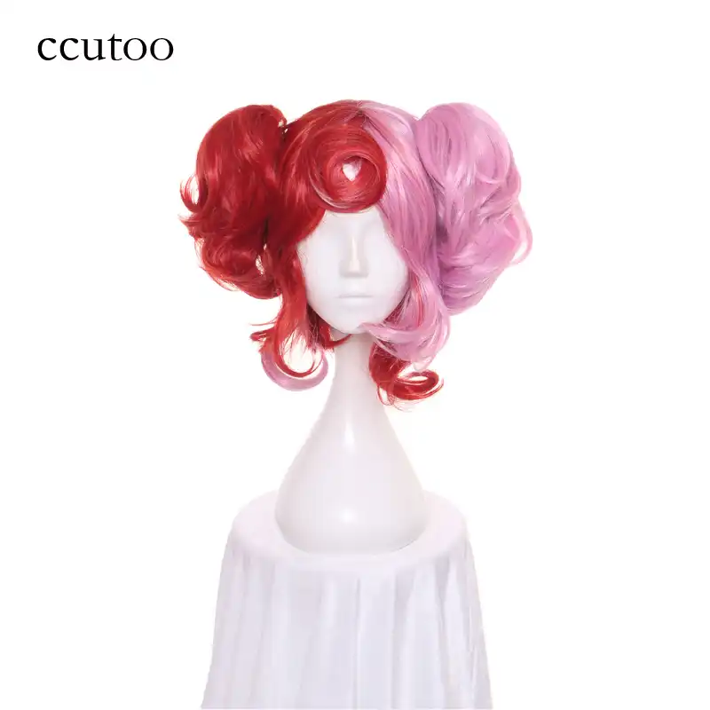 Ccutoo35cm Half Red And Pink Short Curly Base Body With Double Chip Ponytails Cosplay Wig Female S Party Costume Full Wigs Hair Body Short Body Pinkbody Red Aliexpress