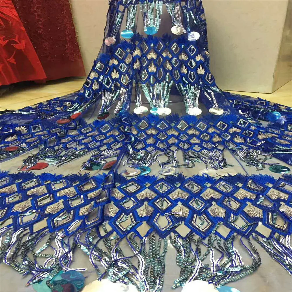 

High quality French sequin lace fabric Latest Pretty Nigerian Mesh Lace fabric with sequins for wedding dress X709-1