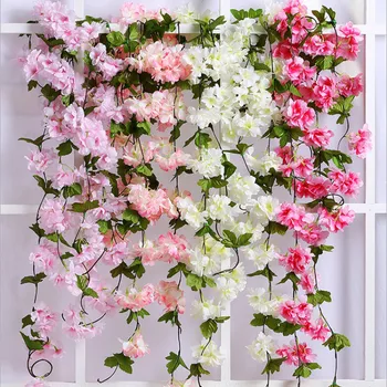

Silk flower Rattan Strip Wisteria Flower Vine For Wedding Home Party Kids Room Decoration DIY Craft Fake Flowers
