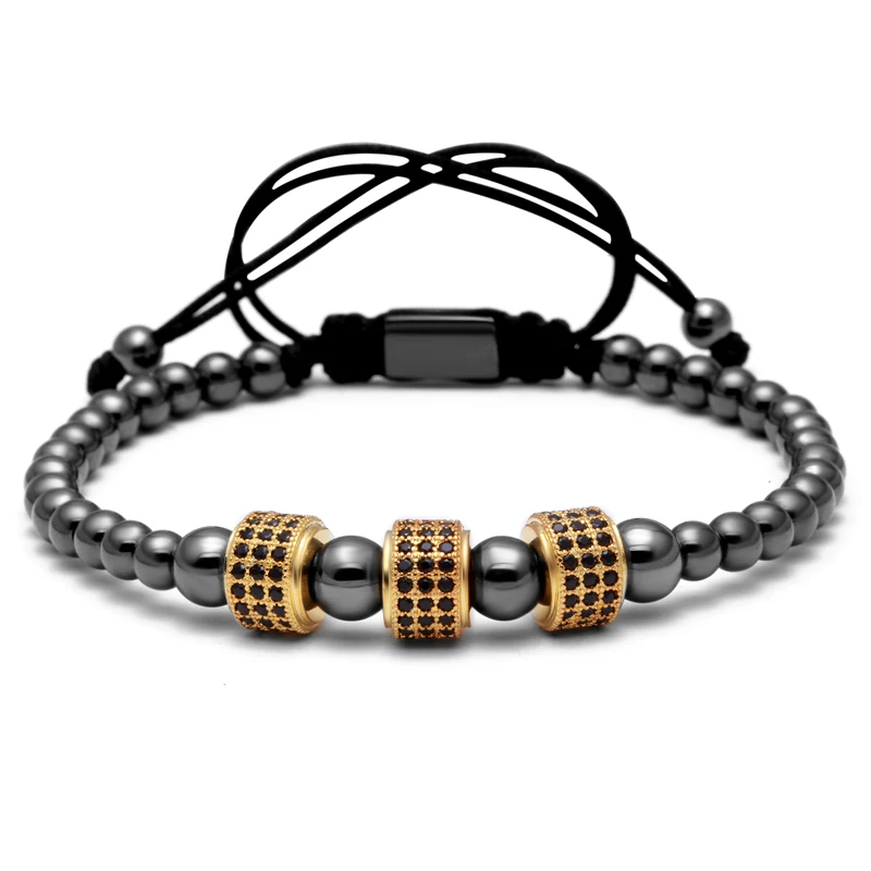 Mcllroy New Arrival Men Bracelets,316L Titanium Steel Beads Pave Setting CZ Ball Briading Connector Macrame Bracelet Men