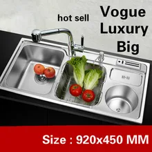 Квартира большой Кухня двойной паз раковина мыть овощи vogue прочный 304 нержавеющая сталь Лидер продаж 920x450 мм