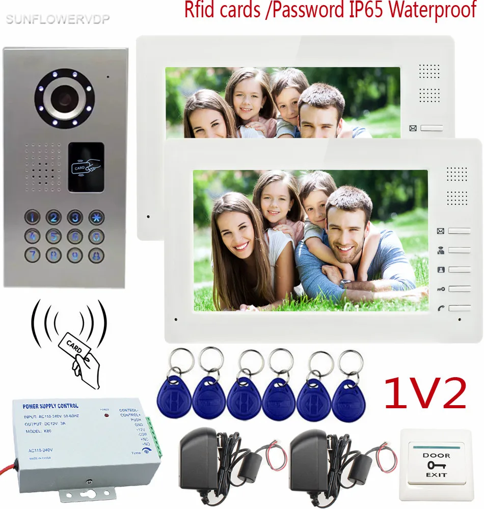 

Rfid Keypad IP65 Waterproof Video Intercom Wired intercom For Private House 7"Color 2 Screens CCD Doorphones On The Front Door