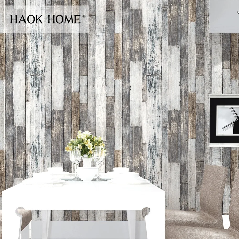 

HaokHome Vintage Wood 3D Wallpaper Rolls Tan/Beige/Brown Wooden Plank Murals Home Living Room Kitchen Bathroom Photo Wall Paper