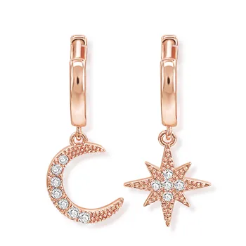 

ROXI Rose Gold Asymmetric Earrings For Women 2018 Trendy Bijoux Rhinestone Moon Star Hoop Earrings Hot Christmas Gifts Oorbellen