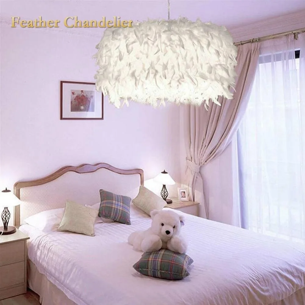 

E27 Modern Luxury White Feather Ball Ceiling Chandelier Pendant Light Droplight for Living Room Bedroom 40*25CM