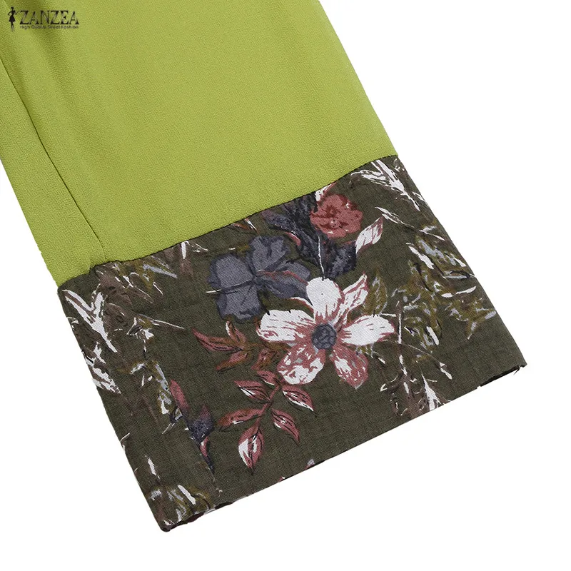 ZANZEA женские ретро цветочные принты с рукавом 3/4 Свободные Повседневные Вечерние платья-рубашки длинные летние пляжные сарафаны размера плюс