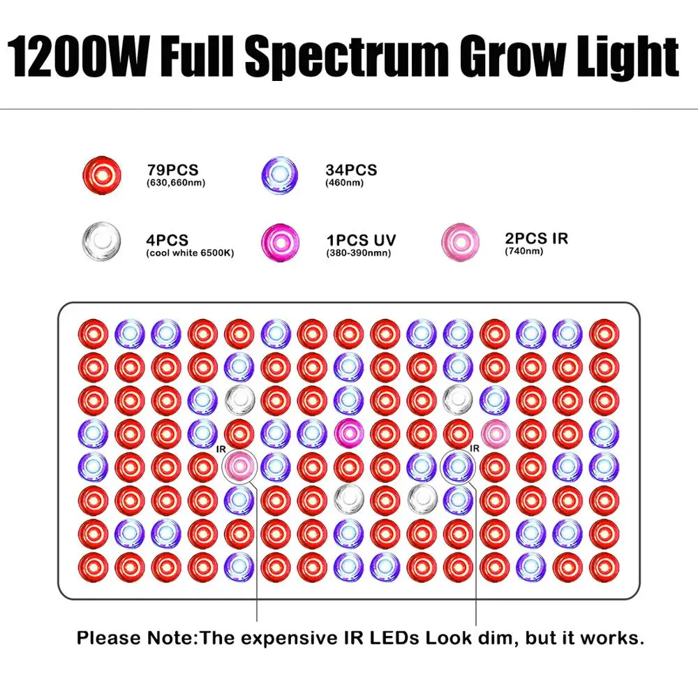  Full Spectrum 1200W Led Grow Light PanelDaisy Chain Connection Plant Growing Lamp for Vegetable Bud - 32983387394