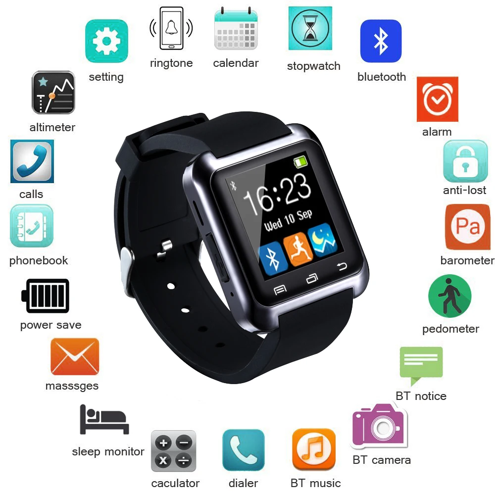 

U8 Bluetooth Smart Watch for Android IOS Phone Fitness watch Pedometer With Touch Screen Camera Support TF Card Handsfree Call