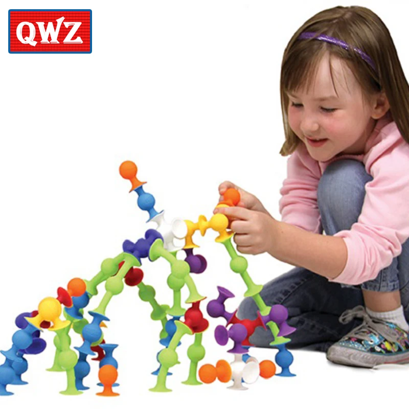 QWZ Soft font b Building b font Blocks Kids DIY Pop Sucker Funny Silicone Block font