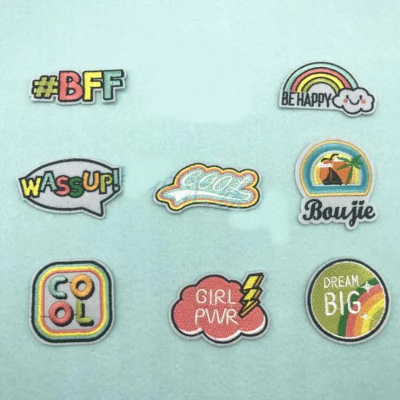 

Cartoon Letters Colorful Badges Parches Embroidered Iron On Patches For DIY Cloth Patch Fashion Design Motif Applique Badge