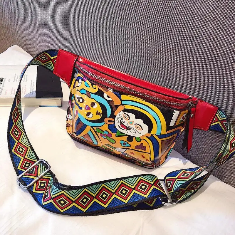 Этническая Милая поясная сумка для женщин, индивидуальная поясная сумка из искусственной кожи с граффити на груди, цветная сумка через плечо