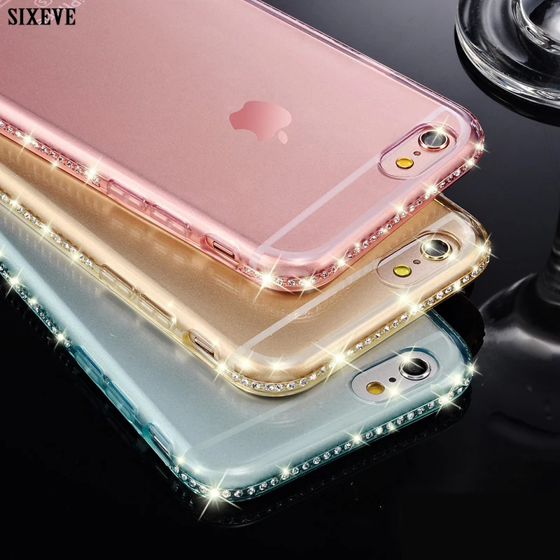 Прозрачный чехол SIXEVE со стразами для iPhone 6 s 6 s 6Plus iPhone X 7 8 Plus 7Plus 8 Plus Мягкий Силиконовый ТПУ чехол для задней панели сотового телефона Etui|Специальные чехлы| | АлиЭкспресс