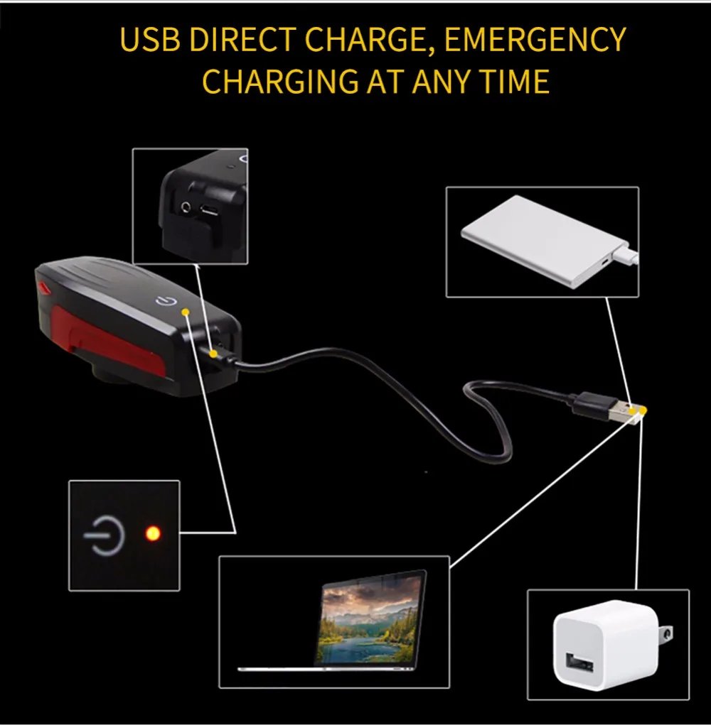 Excellent WEST BIKING Bicycle Front Light USB Lamp Bike 2000mAh 5 Modes Light For Bicycle Headlight Led Rechargeable With 130 db Speaker 8