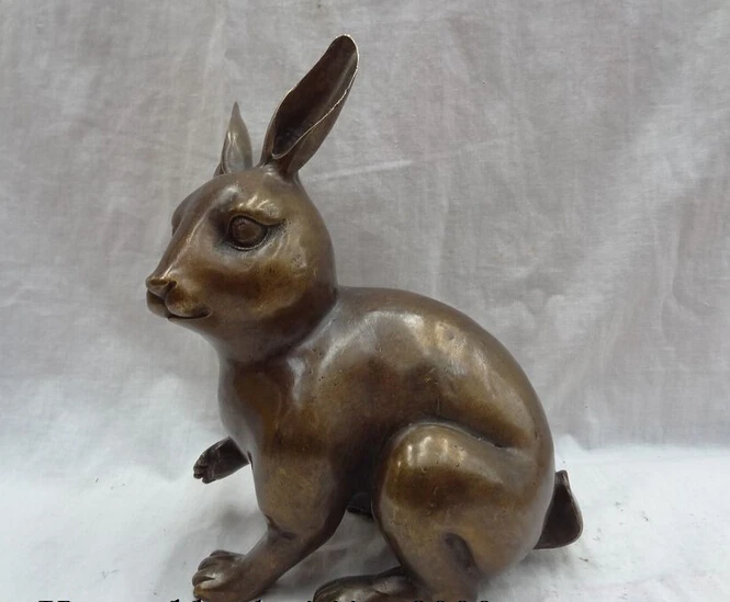 

JP S0606 9" Lucky Chinese Bronze Zodiac YuanBao Wealth Rabbit Statue Animals Sculpture Discount 35%