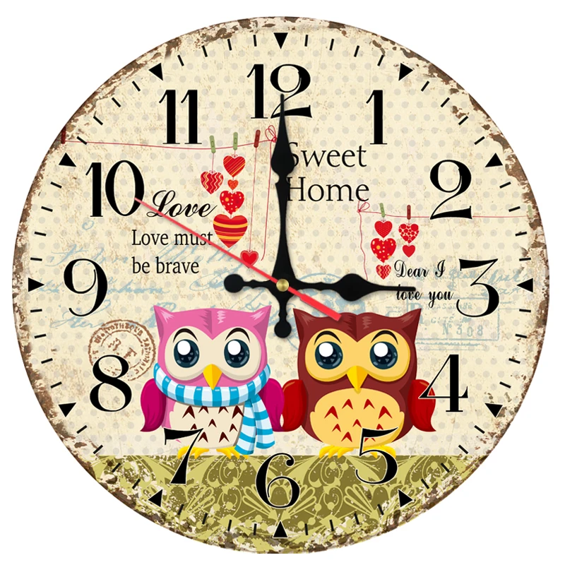 

2019 direct selling wall clock wooden clocks home decor quartz watch single face still life modern cartoon animals stickers