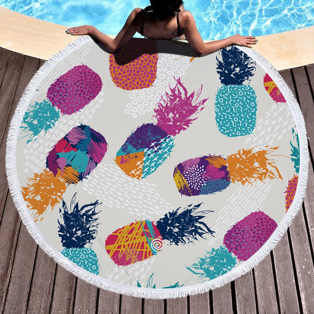 

Summer Fruit Large Microfiber Round Beach Towel Pineapple Colorful Thick Terry Cloth Beach Blanket Circle Serviette De Plage