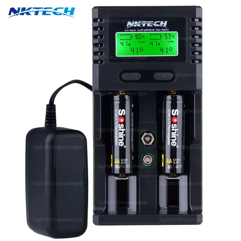 

NKTECH H2 Digcharger Battery Charger LCD Display Universal Charger or Car Charger +2pcs soshine 14500 800mah