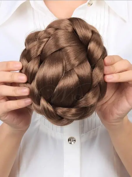 New Women Clip In Hepburn Synthetic Hand Braided Bun Chignons Hair