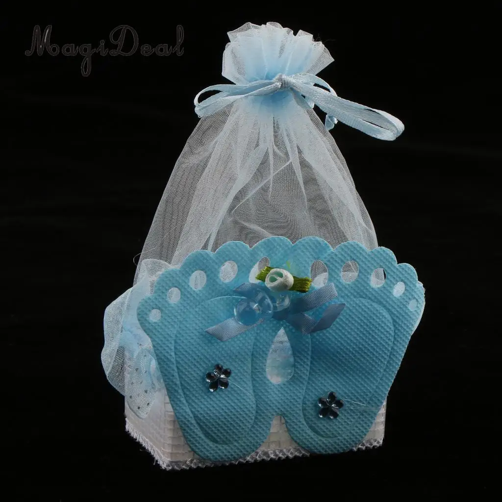 12 Pieces Baby Footprint Gift Treats Box Bags Girl Boy Baby Shower Kids Birthday Party Organza Candy Bags Favors