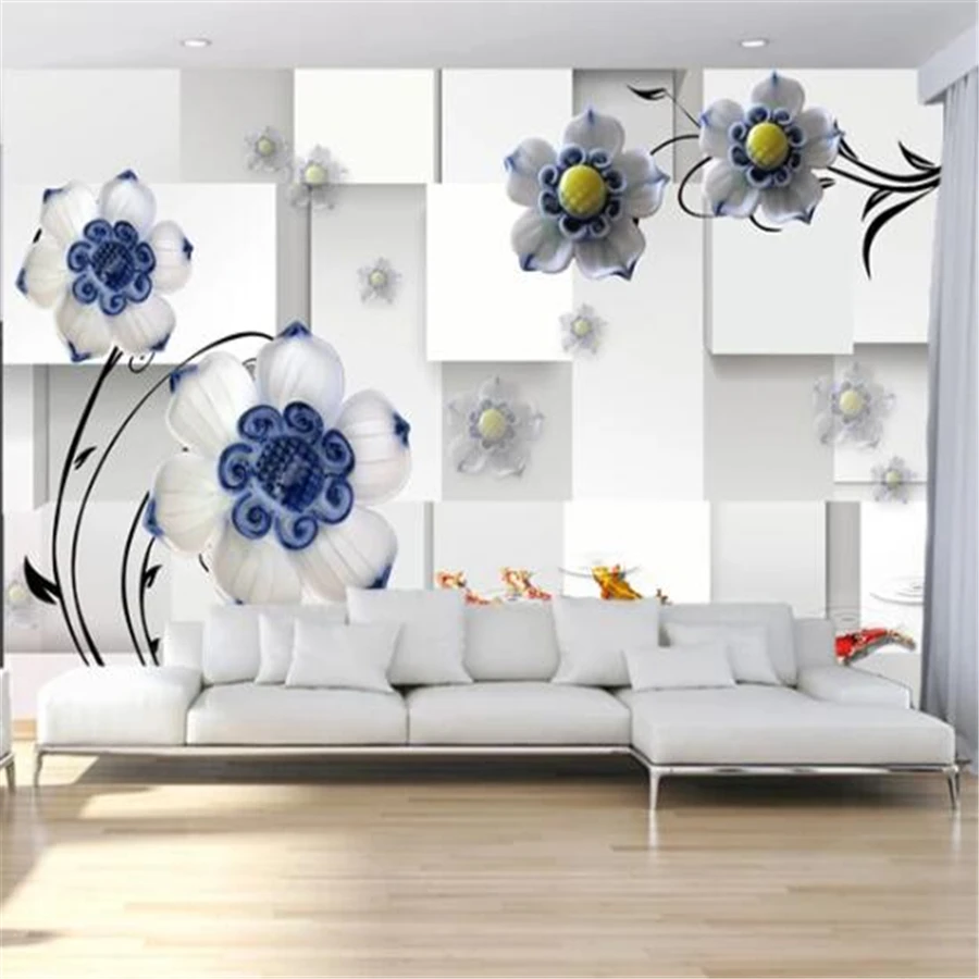 Custom wallpaper 3d murals ceramic flower TV background living room bedroom wall papers home decor papel de parede 3d wallpaper