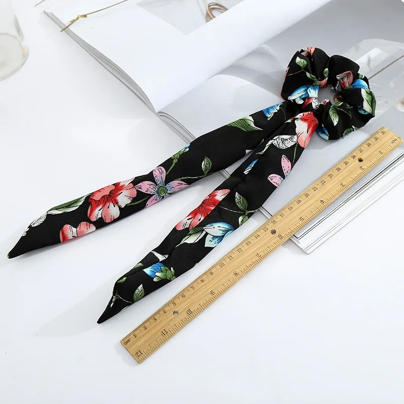 AWAYTR Print Chiffon Scrunchie Elastic Hair Band Bow Hair Ropes Sweet Ladies Head Band Girls Hair Ties Women Hair Accessories